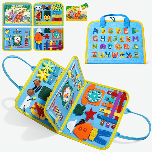 Busy Board dinosaurus blauw - Montessori activiteitenboek van Intellikids
