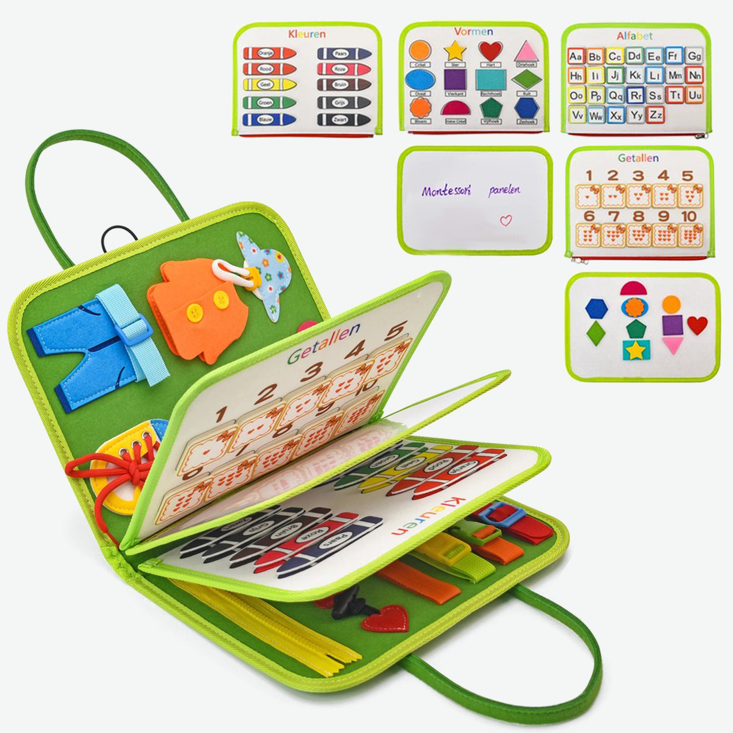 Busy Board dieren groen - Montessori activiteitenboek van Intellikids
