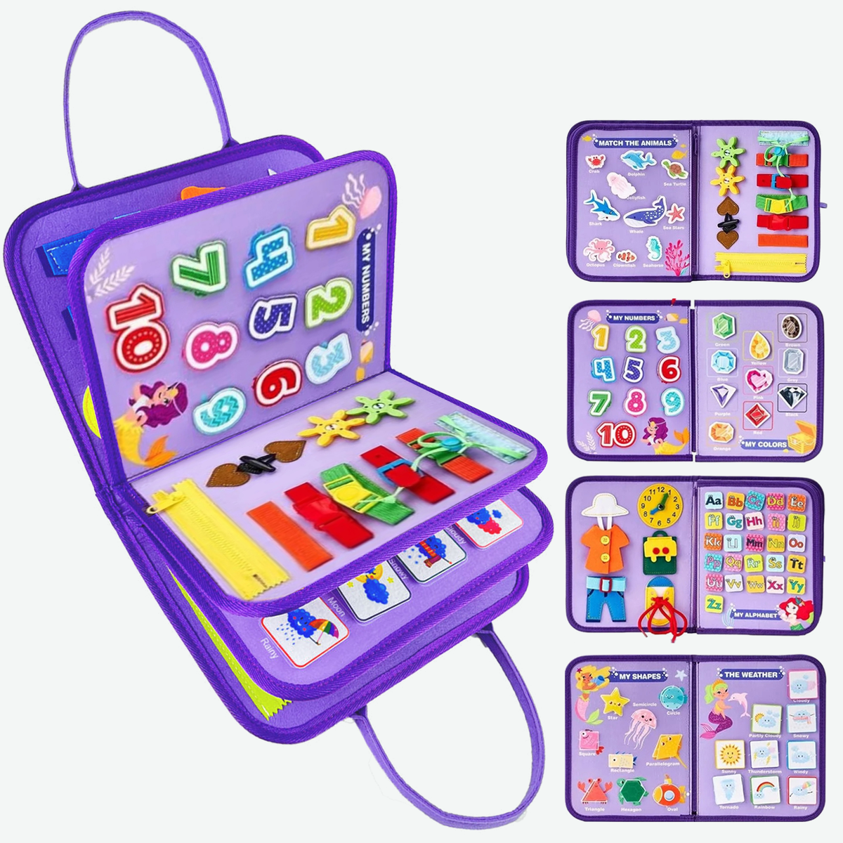 Busy Board zeemeermin paars - Montessori activiteitenboek van Intellikids
