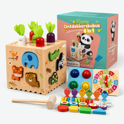 Kleine Ontdekkerskubus 8 in 1 - houten activiteitenkubus van Intellikids