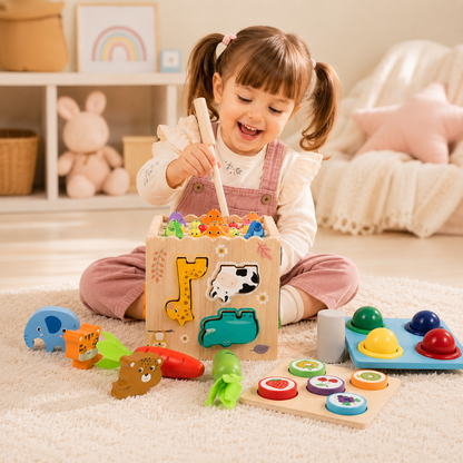 Kind speelt met de Intellikids Kleine Ontdekkerskubus 8 in 1